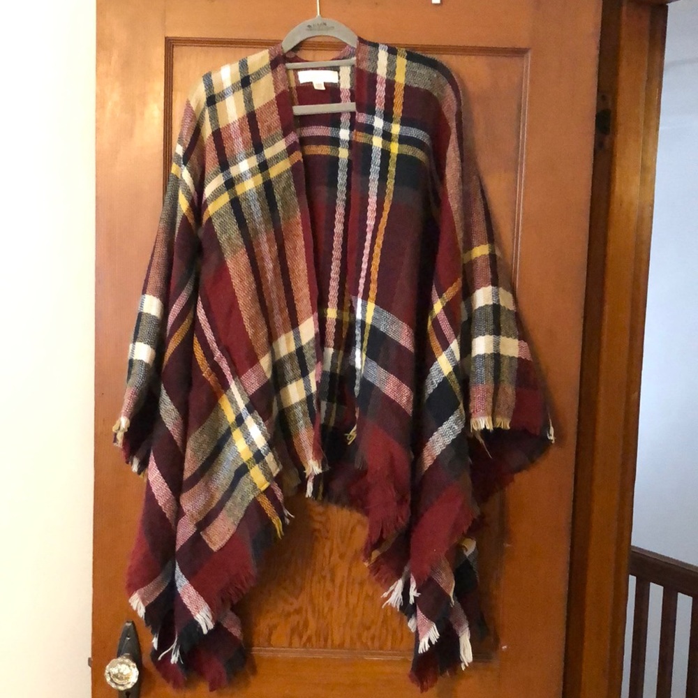 Franchesca’s O/S Burgundy Plaid Cape/Shawl
